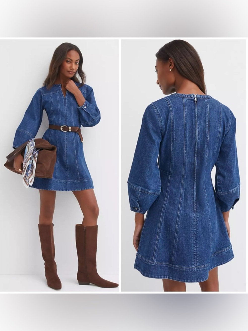 LOFT Denim Barrel Sleeve A-Line Mini Dress